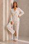 Women's Front Buttoned Long Sleeve Bottom Top White Pajama Set - 5