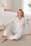 Women's Patterned Relaxed White Pajama Set 4661 - 4