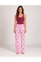 Women's Striped Blouse Patterned Strappy Burgundy Pajama Set