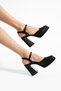 Stylish and Comfortable Evening Dress Shoes - Black Satin - 11 cm Thick Heeled Shoes - 3