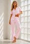 Women's Young Loose Yarn-Dyed Pink Pajama Set - 6