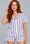 Women's Striped Shorts Short Sleeve White Pajama Set 4817 - 6