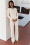 Women's Patterned Long-Sleeved Comfortable Ecru Pajama Set - 2