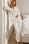 Women's Shirt Collar Buttoned Ecru Pajama Set - 6