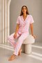 Women's Short Sleeve Comfortable Fit Stylish Pink Pajama Set - 2