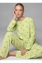 Women's Striped Patterned Long Green Pajama Set
