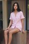 Women's Loose Pink Pajama Set with Stretchy Shorts - 6