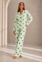 Women's Front Buttoned Long Sleeve Bottom Top Green Pajama Set
