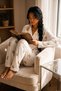 Women's Buttoned Shirt Collar Home Wear White Pajama Set - 2