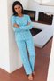 Women's Long-Sleeved, Relaxed-Fit, Patterned Pajama Set in Mint Green - 5