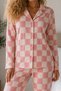 Women's Knitted Shirt Collar Pink Pajama Set - 3