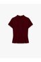 Slim Fit Textured Stand Collar Short Sleeve Peplum Blouse - 5