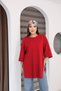 Red Oversized Double-Sleeve Long T-Shirt with Side Slits | Cotton Basic Crew Neck Single Jersey Fabric - 2
