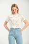 White Printed Crop Knitted T-Shirt - 2