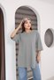 Gray Oversized Double-Sleeve Long T-Shirt with Side Slits | Cotton Basic Crew Neck Single Jersey Fabric Casual - 7
