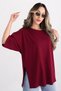 Burgundy Oversized Long-Sleeve T-Shirt with Double Sleeves and Side Slits | Cotton Basic Crew Neck Single Jersey Fabric - 2