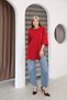 Red Oversized Double-Sleeve Long T-Shirt with Side Slits | Cotton Basic Crew Neck Single Jersey Fabric - 3