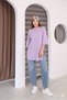 Lilac Oversized Double-Sleeve Long T-Shirt with Side Slits | Cotton Basic Crew Neck Single Jersey Fabric Day - 4