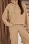 Taupe Color Yumoş Fabric Hooded Zipper Sweatsuit | High-Leg, Wide-Leg Top and Bottom Set | Comfort - 7