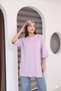 Lilac Oversized Double-Sleeve Long T-Shirt with Side Slits | Cotton Basic Crew Neck Single Jersey Fabric Day - 2