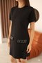 Black Suede Crew Neck Mini Dress embellished with stones | Slim Fit, Short-Sleeved, Above-the-Knee, Casual, Everyday, Chic E - 5
