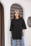 Black Oversized Long-Sleeve T-Shirt with Double Sleeves and Side Slits | Cotton Basic Crew Neck Single Jersey Fabric - 7