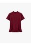 Slim Fit Textured Stand Collar Short Sleeve Peplum Blouse - 6