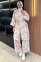 Floral Patterned Kimono Pants Hijab Double Set
