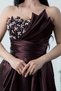 Strapless Neckline Satin Dress with Stones on the Chest Ecr5808 - 3