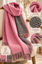 Florence - Reversible Women's Shoulder Shawl with Tassels, Reversible Powder Pink and Black-and-White Plaid Pattern, Winter Scarf - 75 x 180 cm - 3