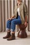 Women's Round Toe Chelsea Boots with Gold Accents, Double-Layer Elastic Bands, and Thick Block Heels—Farel Light Brown Suede - 2