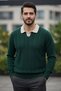 Men's Polo Neck Self-Patterned Knit Sweater