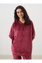 LCW DREAM Burgundy Velvet Solid-Color Long-Sleeve Women's Pajama Top, Featuring the ALITA CITY Touch - 5