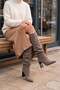 Women's Pointed Toe, Ruched, Thick Heel, Zipperless Casual Boots in Dark Taupe Color Suede