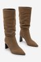 Women's Pointed-Toe, Ruched, Chunky-Heel, Zipperless Casual Boots, Velir Tobacco Brown Suede. - 4
