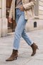 Women's Pointed Toe, Slim Leg, High Heel, Zip-Up Boots by Derlis in Light Brown Suede - 5