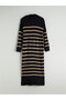 Peak New Season Stand Collar Striped Knitwear Dress - 7