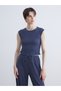 Trendy Picks from Kübra Butik: Solid-Color Textured Blouse with a Stand-Up Collar with Yoke Detail - 2