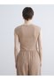Trendy Picks from Kübra Butik: Solid-Color Textured Blouse with a Stand-Up Collar with Yoke Detail - 5