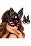 Next-Generation Prom Party Suede-Covered Embroidered Bunny Mask – Black, Pink, Green - 2