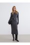 Trendy Picks from Kübra Butik: Loose-Fitting, Collared, Belted Knit Dress with Yoke Detail - 2