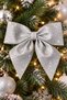 New Year's Decoration: Eva Silver Bow with Bow Detail—Small New Year's Decoration, 20 cm—For Christmas Trees, Doors, and Walls