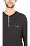 5656 Men's Black Long Sleeve Buttoned Collar Pajama Set - 2
