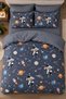 Single-Size Fitted Sheet Duvet Cover Set with Elastic, Cotton "Astronauts" Design - 2