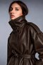 Women's Coffee-Colored Belted Stand-Up Collar Premium Faux Leather Jacket. - 3