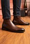 100% Genuine Leather Zippered Chelsea Brown Boots - 2