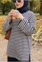 Women's Navy Blue Crew Neck Striped Oversized Modest Sweatshirt Tunic, 75 cm - 5