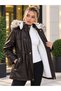Women's Faux Leather Jacket with Hood and Fleece-Lined Insulation - DR016 - 2