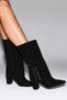 Look Women's Suede Black Pointed Toe Thick Heeled Western Style Stylish Lace-Up Detailed Boots 8.5 cm Heel - 6
