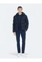 Navy Blue Regular Fit Hooded Woven Coat - 2